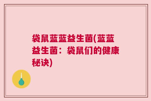 袋鼠蓝蓝益生菌(蓝蓝益生菌：袋鼠们的健康秘诀)